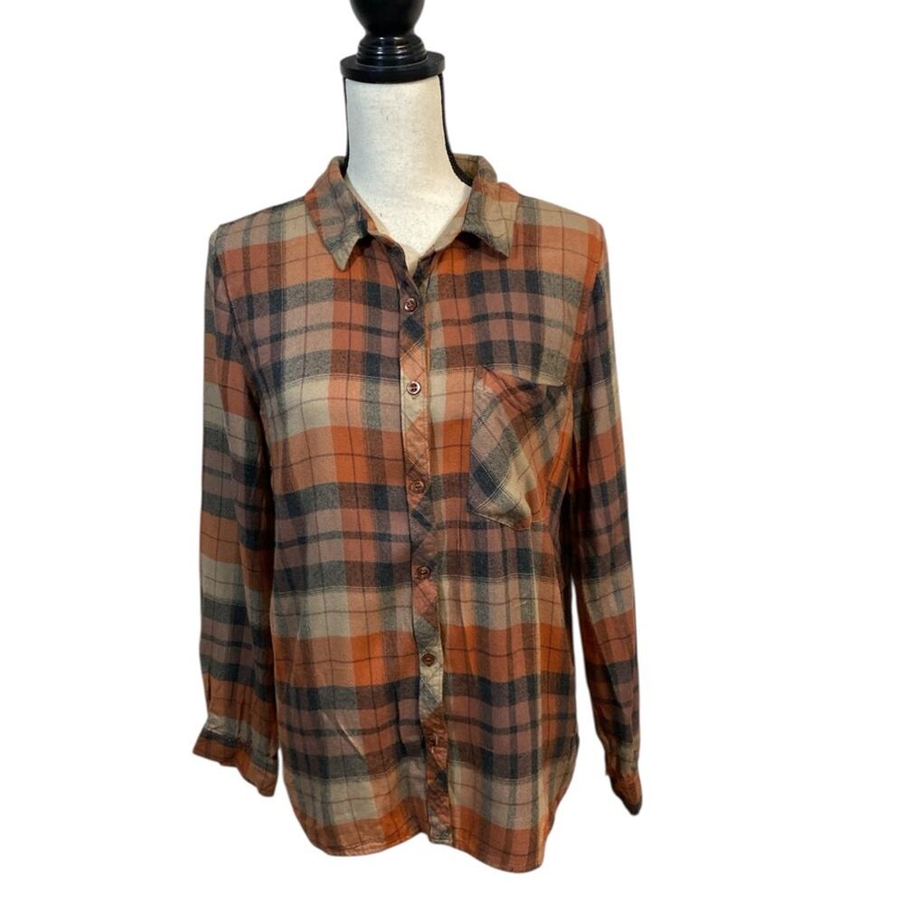 Becool Rust Plaid Rayon Button Down Shirt Large